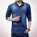Navy Blue Denim Long Sleeve Casual Shirt for Men - UPF